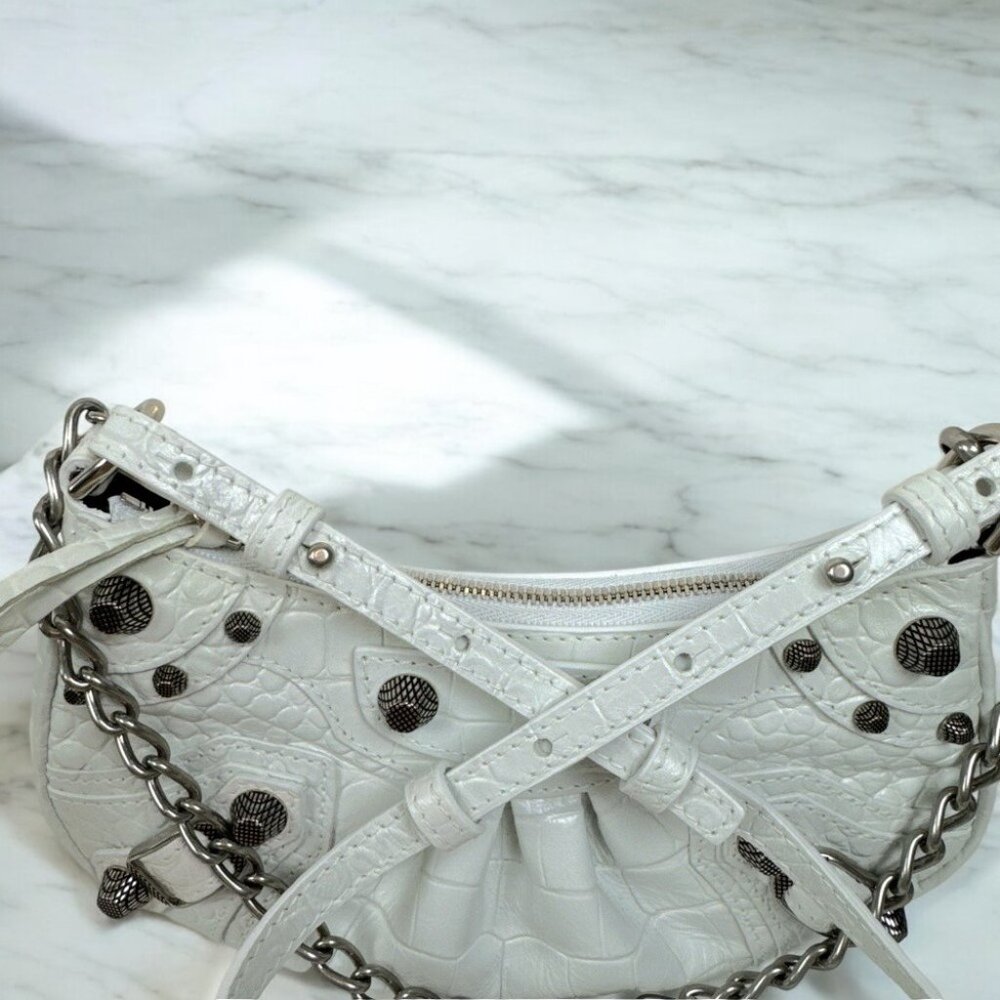 NWT Authentic Balenciaga Le Cagole Crocodile Embossed Mini Bag With Chain - Picture 9 of 15